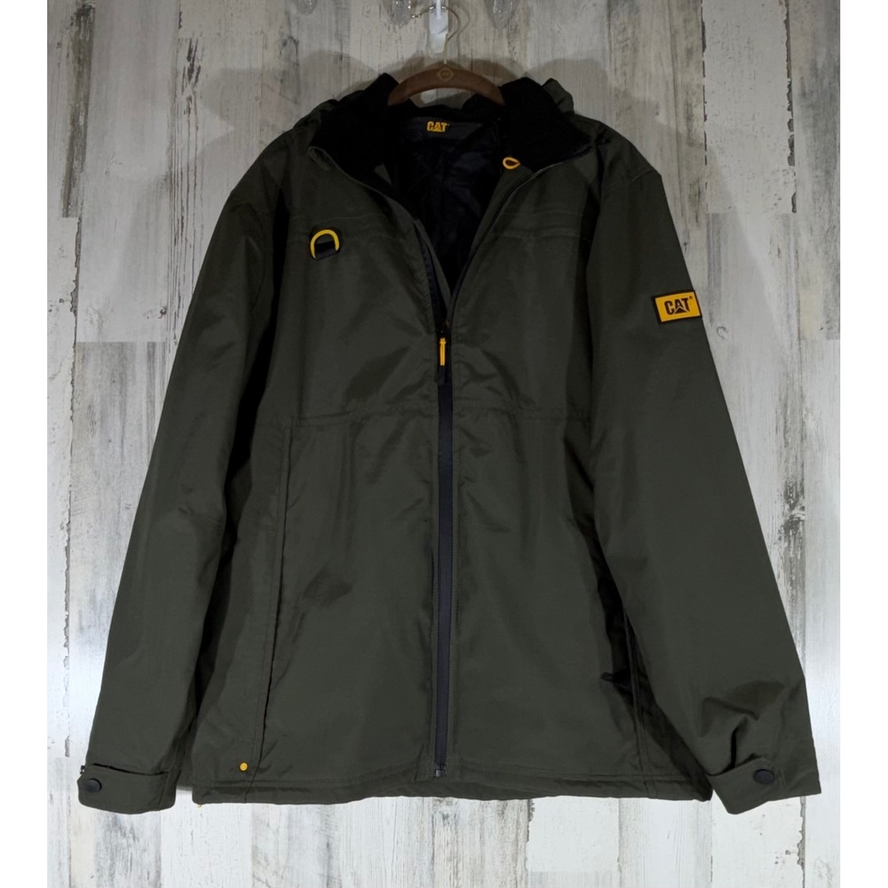 Caterpillar CAT Hooded Work Jacket Large Olive Green Insulated Utility Large